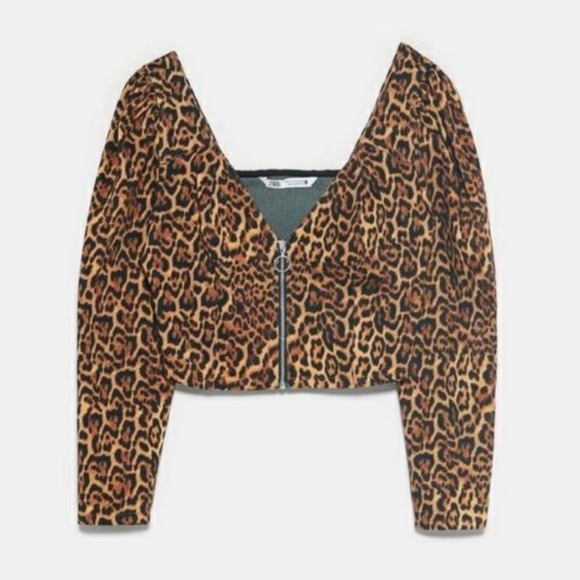Zara Tops - Zara | Long Sleeve Zip Front Blouse Leopard Print